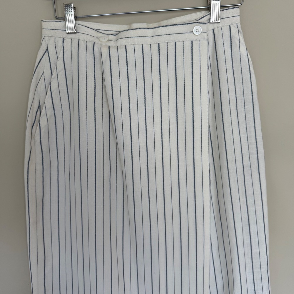VTG 70's Christian Dior Linen Blend Striped Pencil Midi Skirt Size 10 (4/6 fit) - Picture 3 of 7